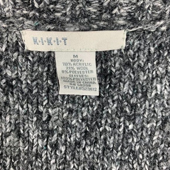 Kikit Marled Open Front Cardigan Sweater Black White Grey Embossed Sleeve M - Picture 8 of 9